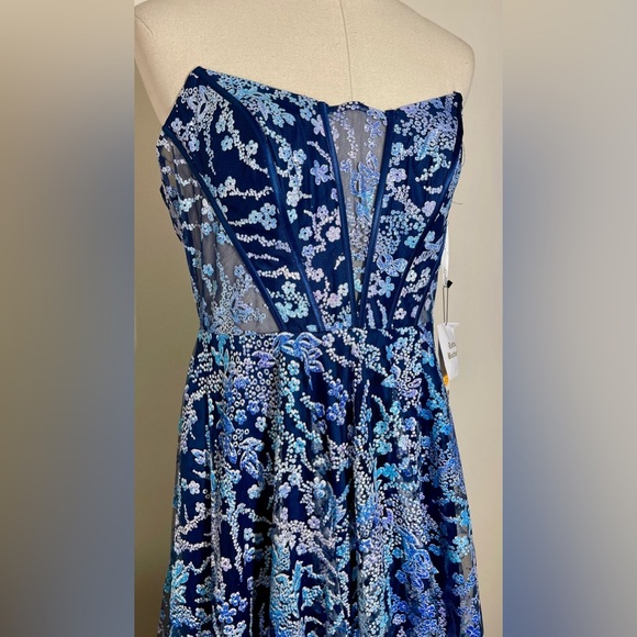 JOVANI 44151 | Blue Embellished Strapless Ball Gown | Floral | Women’s 14 - Picture 3 of 6